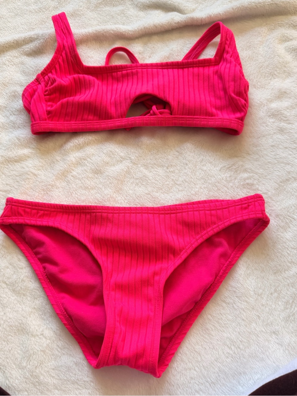 Xhilaration Bright Pink Ribbed Bikini Two-Piece